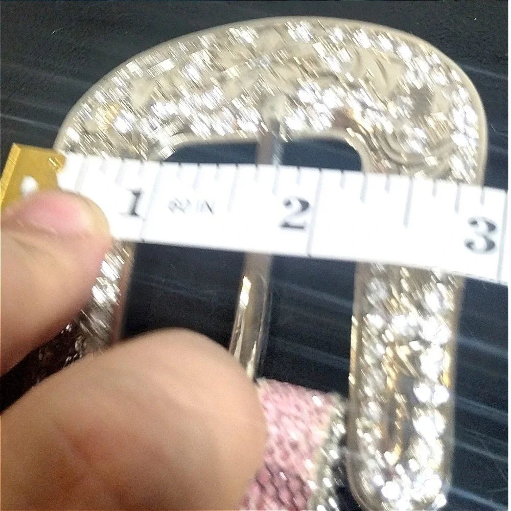 Pink Rhinestone Western Belt Horseshoe Studded Snakeskin Print Silver Buckle
